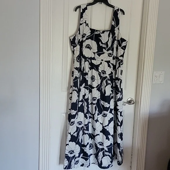 Boden British Style Violet Square Neck Midi Dress Blue White Floral 20 22 R - Picture 1 of 10